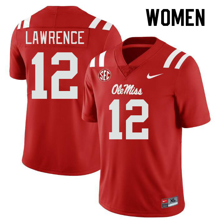 Women #12 Key Lawrence Ole Miss Rebels College Football Jerseys Stitched-Red